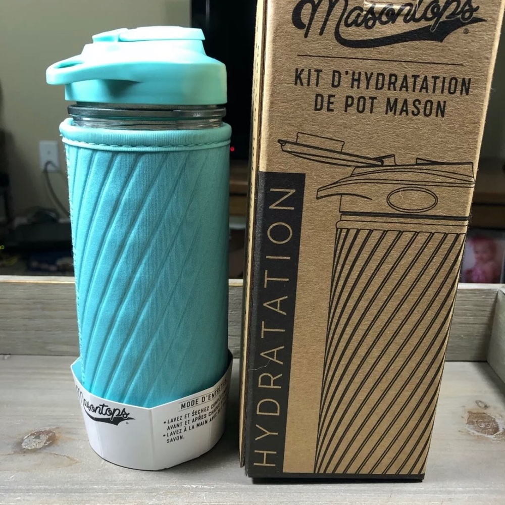 Masontops Glass Water Bottle Hydration Kit Regular Mouth Mason Jar Turquoise FFF - Picture 5 of 11